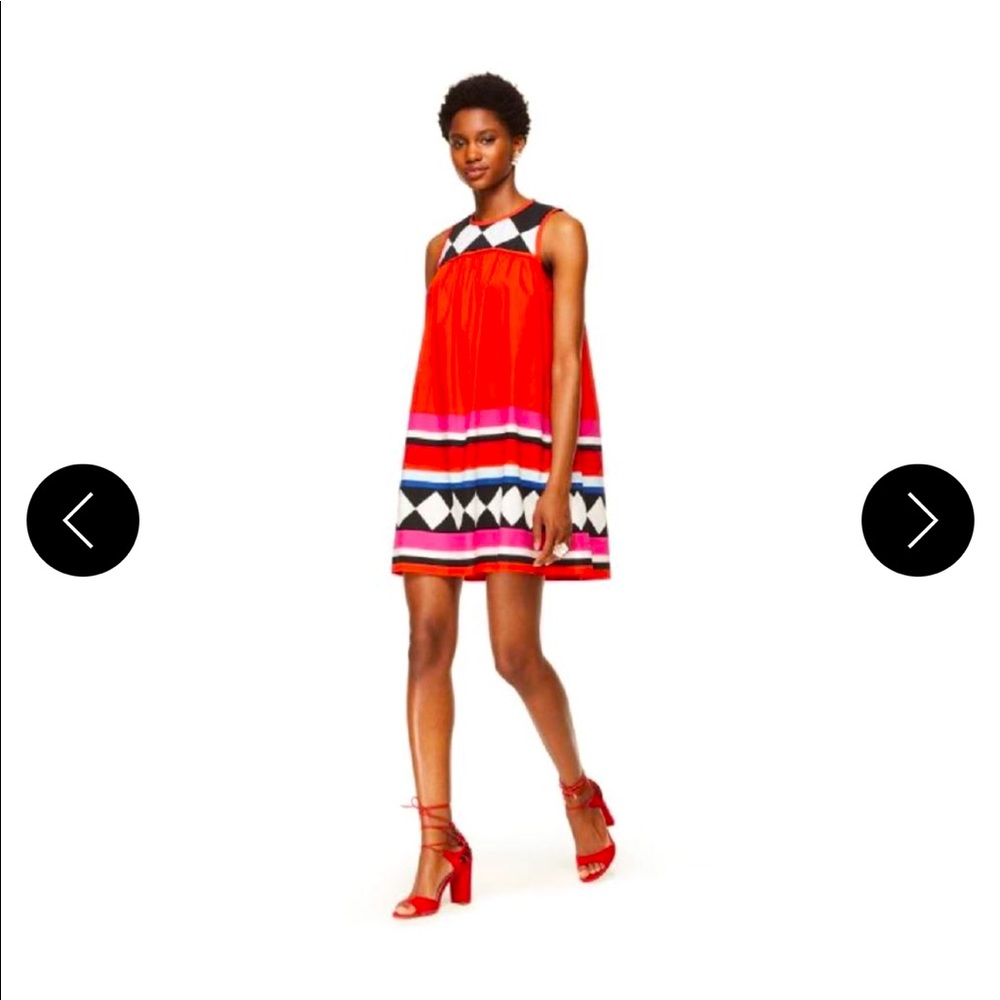 Kate Spade Orange Red Geo Border Babydoll Cotton XS